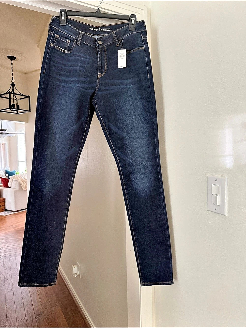 Old Navy Mid-Rise Rockstar Super Skinny Jeans Blue Waist 10 Long